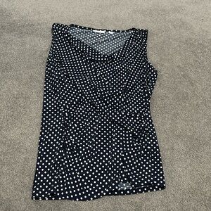 Women’s navy blue and white polka dot blouse, size M